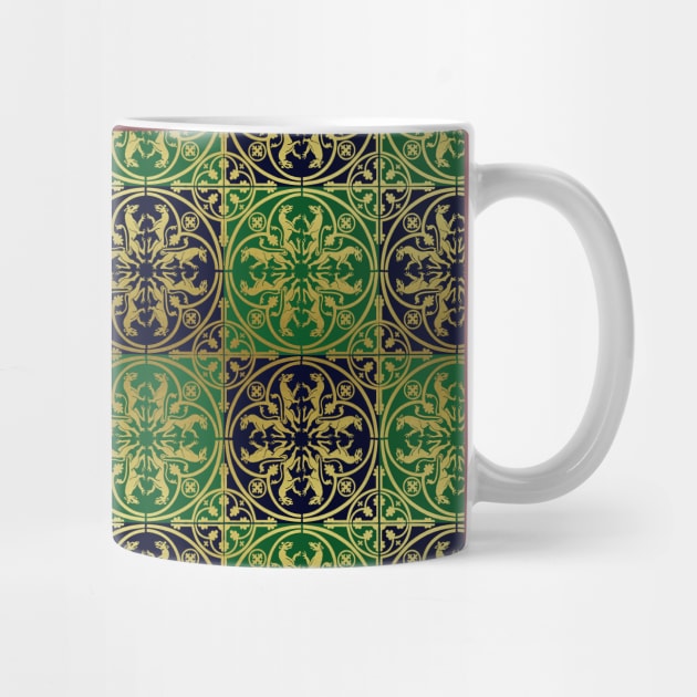 Gold Medieval Lions Blue and Green by Pixelchicken